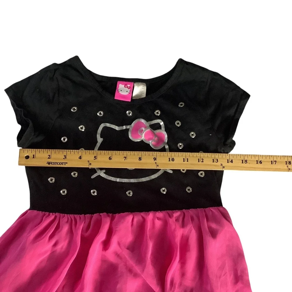 Hello Kitty Girls Dress Black Pink Hi‎ Lo Sparkle Sz L 10 12 Short Sleeve